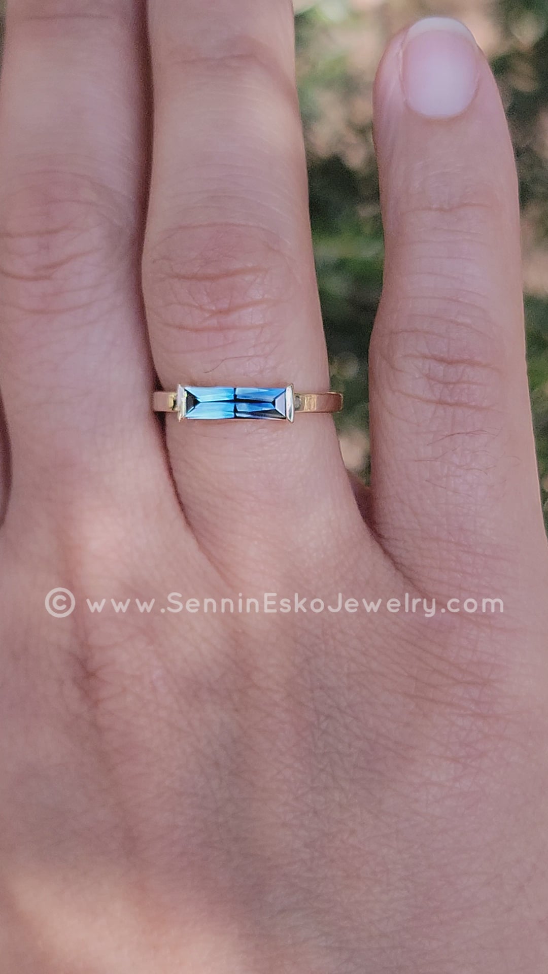 Open Channel Set Ring - Depicted with a 0.8 carat Open Color Sapphire Baguette (Setting Only, Center Stone Sold Separately)