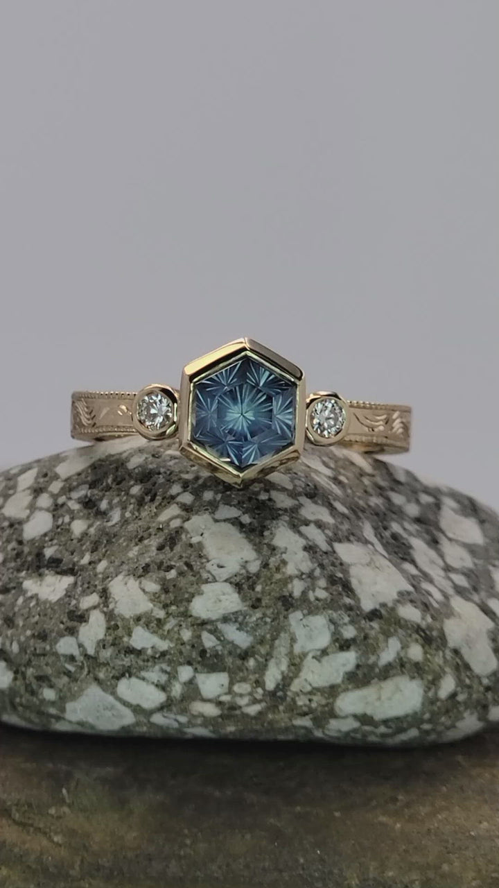 Custom Listing for Nick - 14kt Rose Gold Montana Sapphire and Diamond Multi Bezel Ring with Bright Cut Engraving