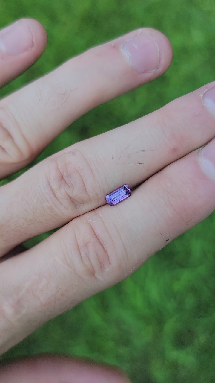 Purple Sapphire Long Octagon -  0.85 carats, Step Cut - Saturated Purple Sapphire - 7.4x3.6mm