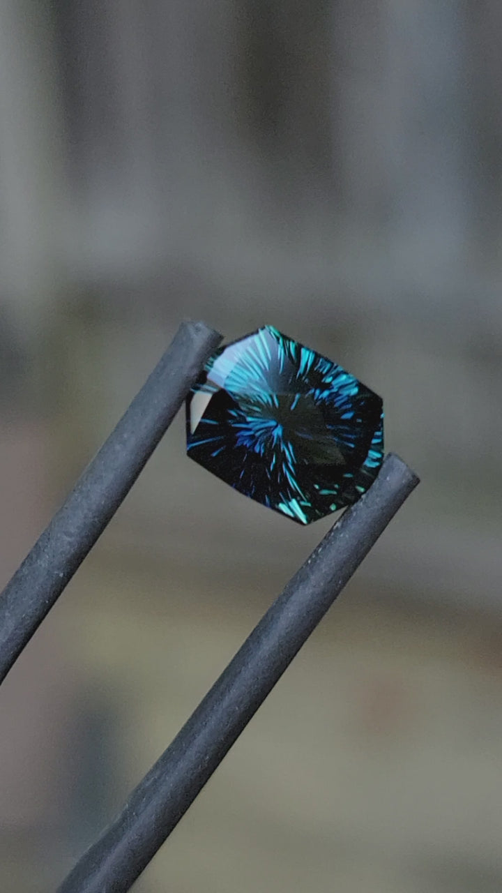 2.6 carat Parti Blue/Green Sapphire Shield - Fantasy Cut, 9.6x7.1mm