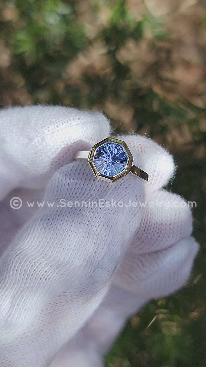 Peekaboo Medium/Lightweight Ring Setting - Depicted with an Octagonal Fantasy Cut Tanzanite (Setting Only, Center Stone Sold Separately)