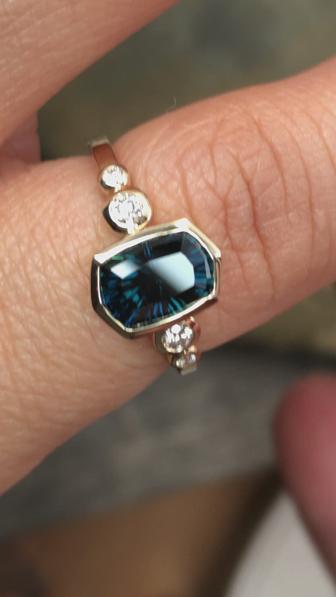 Five Stone Diamond Accented Multi Bezel Setting - Fantasy cut Kenyan Sapphire Depicted (Setting Only, Center Stone Sold Separately)