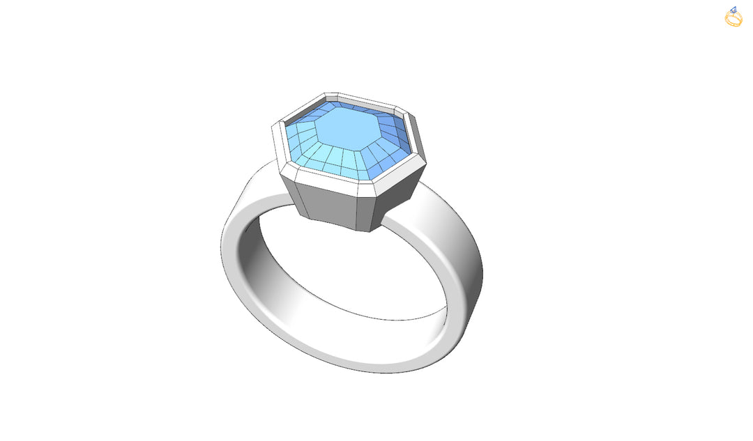 Custom Listing - 2.58 Carat Aquamarine Hexagon White Gold Bezel Ring