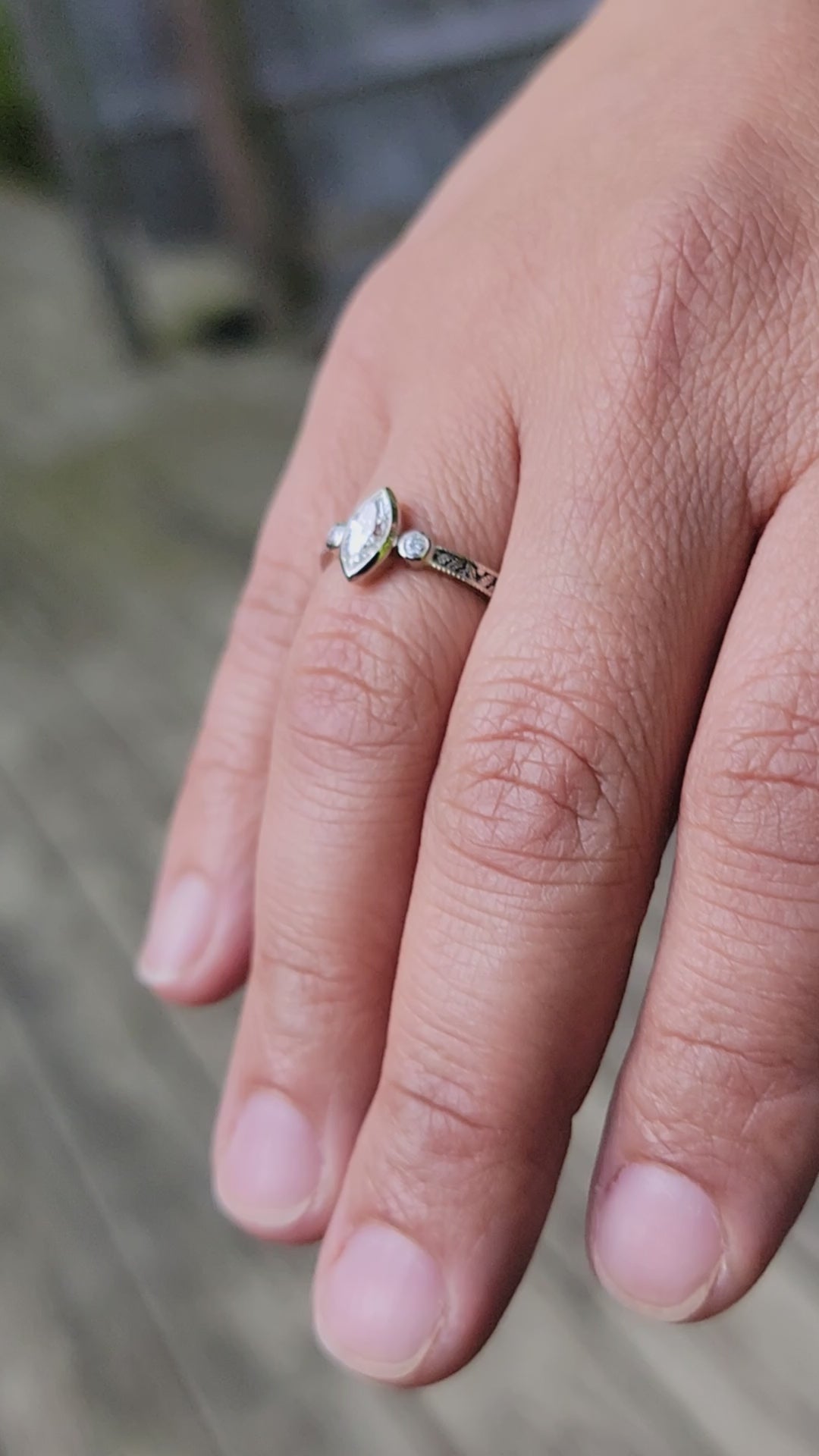 Diamond Rose Gold Hand Made Vintage Engagement Ring - Marquise Ring - Leaf