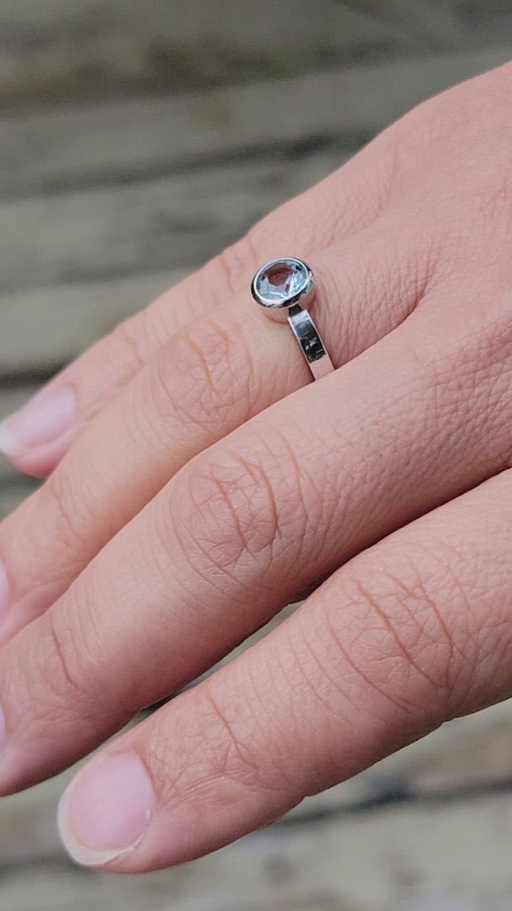 Aquamarine Platinum Bezel Ring - Hand Cut Aquamarine - Aquamarine Engagement Ring - Platinum Wedding Ring