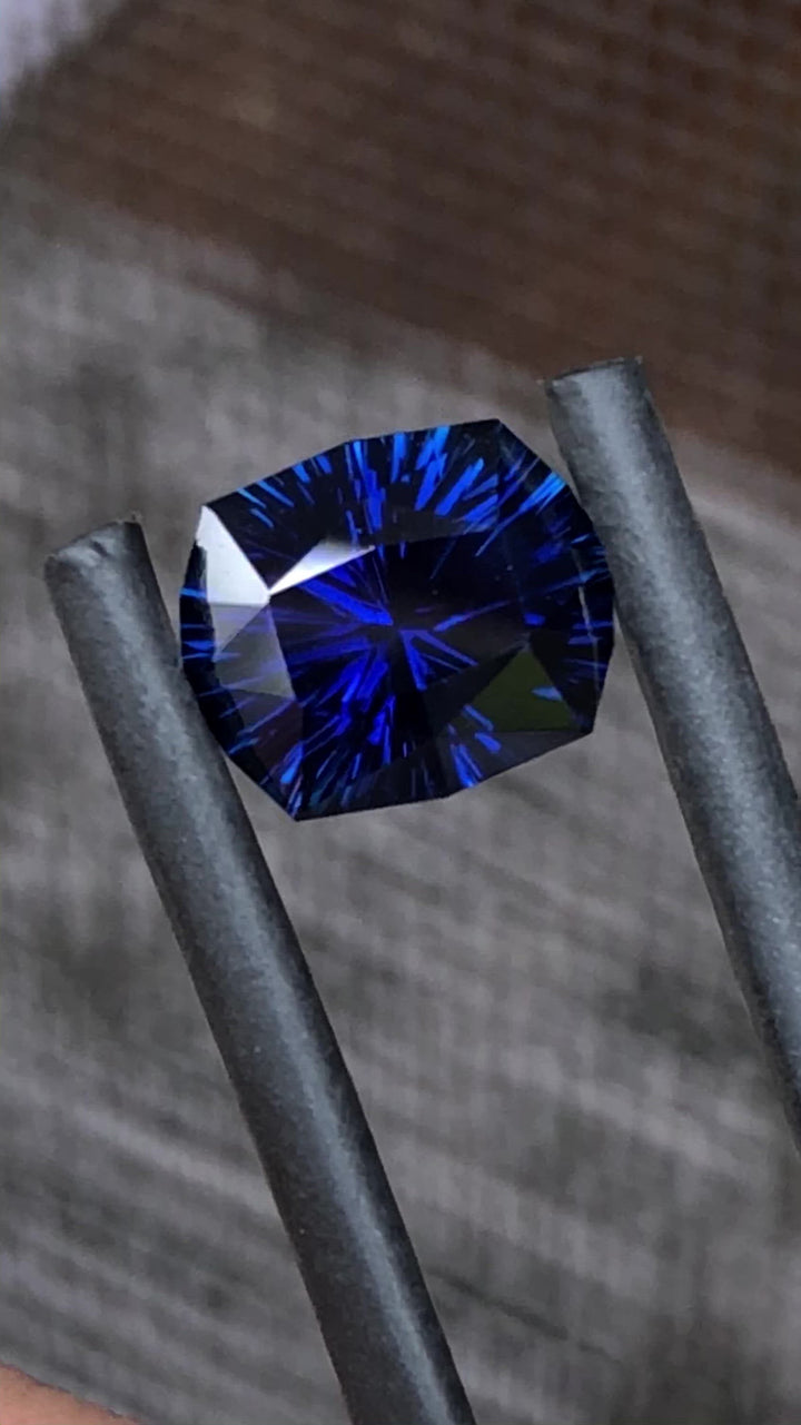 Deep Blue Sapphire Fantasy Cut 7.68x6.34mm - 1.56 carats - Nigerian Sapphire - Large Sapphire