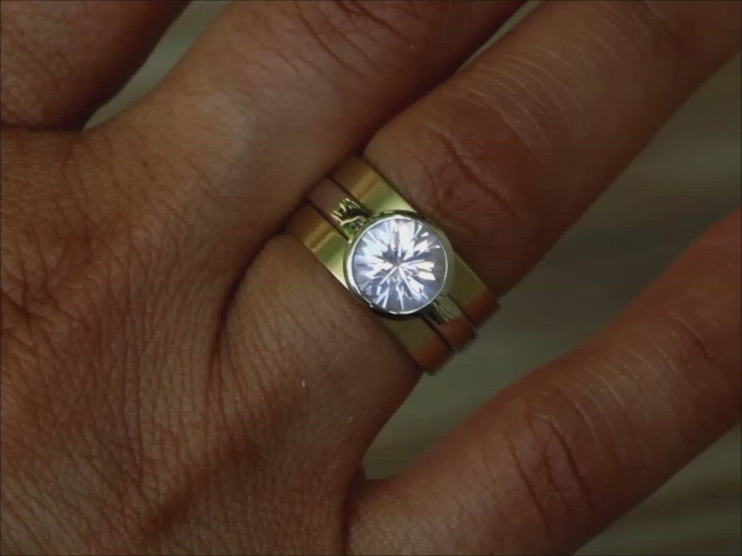 Rose Quartz Bezel Stackable Ring Set - Precision Cut Rose Quartz Ring - Alternative Engagement Ring - Wedding Set