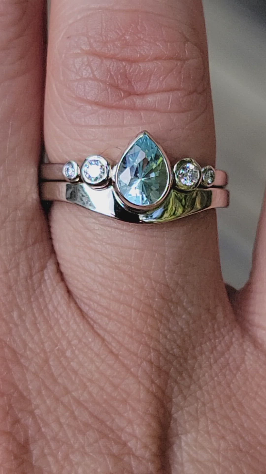 Aquamarine Tear Drop Ring Set with Diamond Accents
