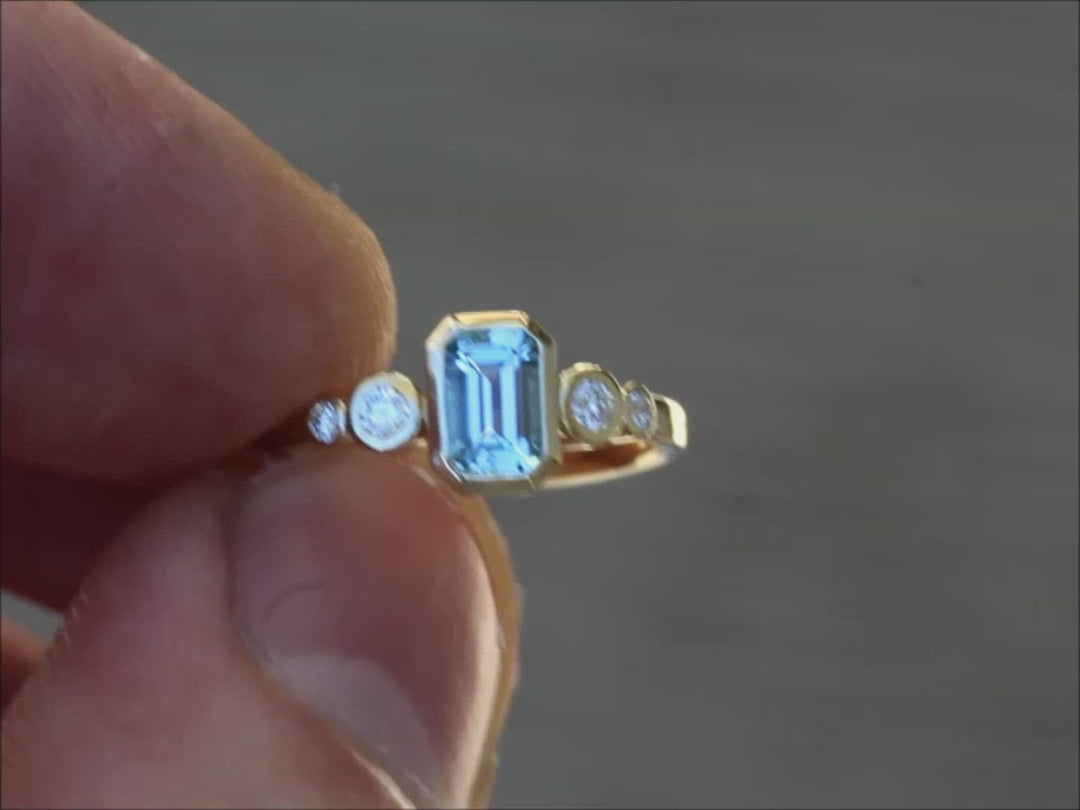 Five Stone Diamond Accented Multi Bezel Setting - Aquamarine Depicted (Setting Only, Center Stone Sold Separately)
