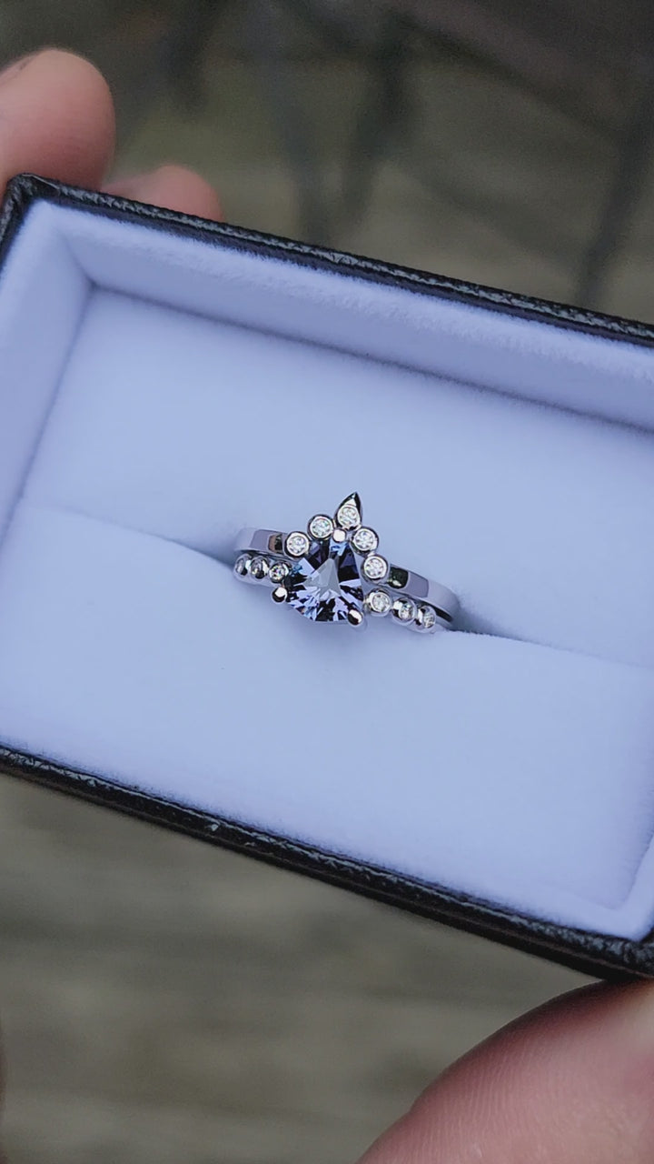 Seven Stone Diamond Accented Prong Setting - Depicted with a Lilac Spinel (Setting Only, Center Stone Sold Separately)