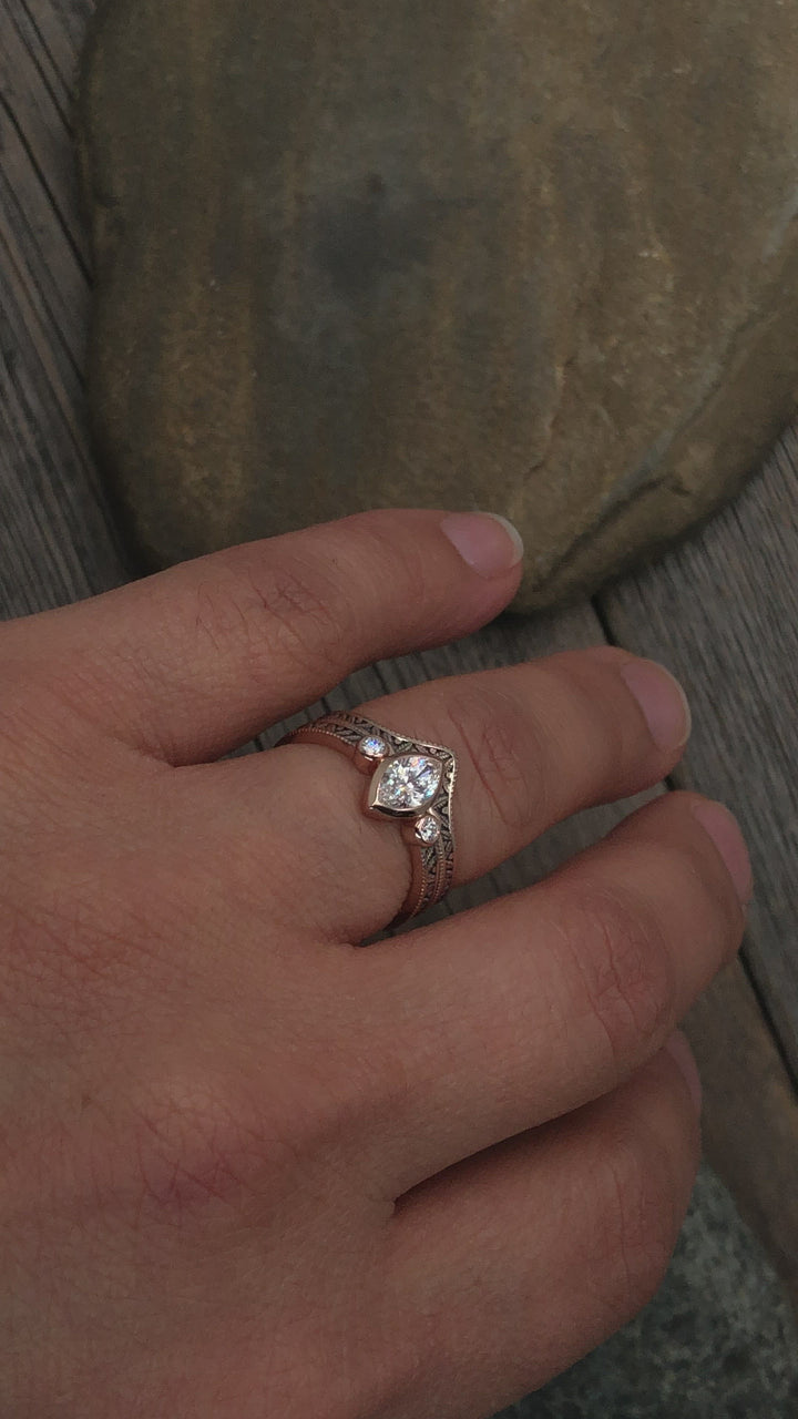 Handgefertigter Vintage-Verlobungsring aus Diamant-Roségold – Marquise-Ring – Blatt