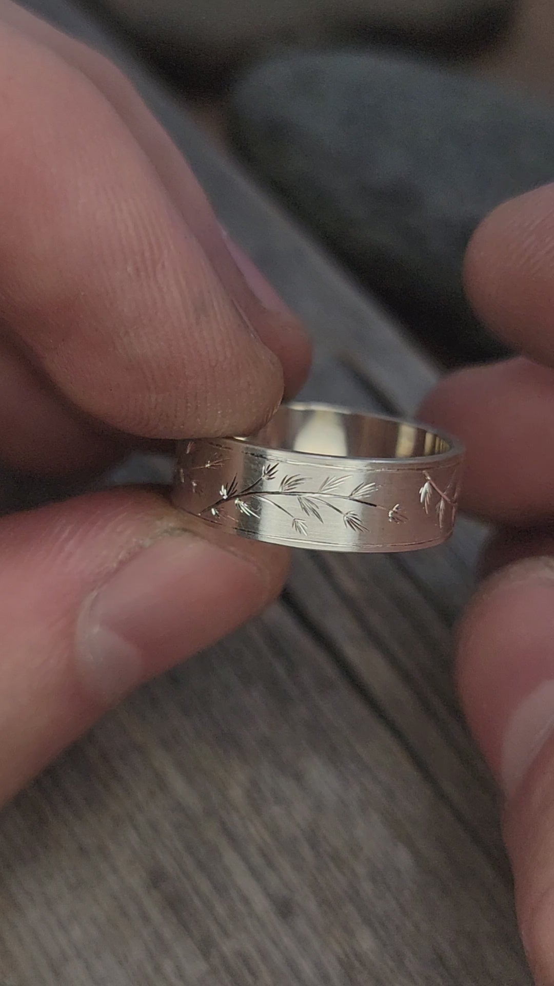 7x1.2mm Pine Sprigs Variation 1 - Silver Bright Cut Engraved Band