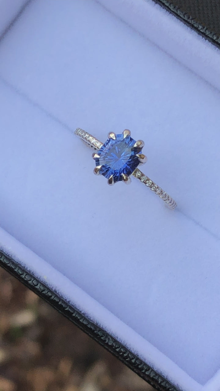 Diamond Accented Claw Ring Setting - Depicted with a Fantasy cut 1.5 carat Umba Sapphire (Setting Only, Center Stone Sold Separately)