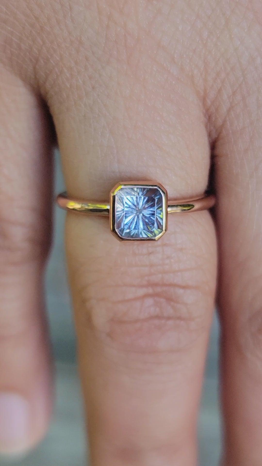 Medium/Lightweight Rose Gold Bezel Ring Setting - Depicted with Fantasy Inverted Cut Montana Sapphire (Setting Only, Center Stone Sold Separately)