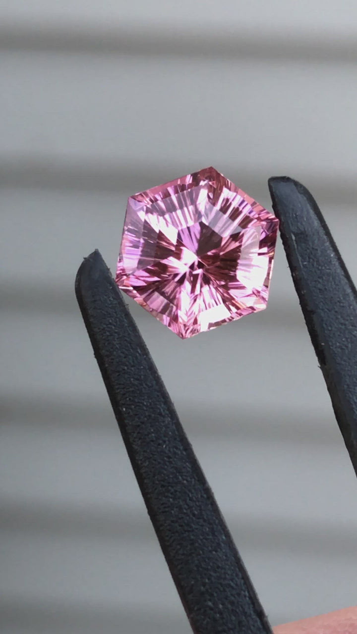 Fantasy Cut Pink Tourmaline - 8.4mm - 1.75 ct - Precision Cut Gemstone Hexagon Tourmaline - Congo Tourmaline
