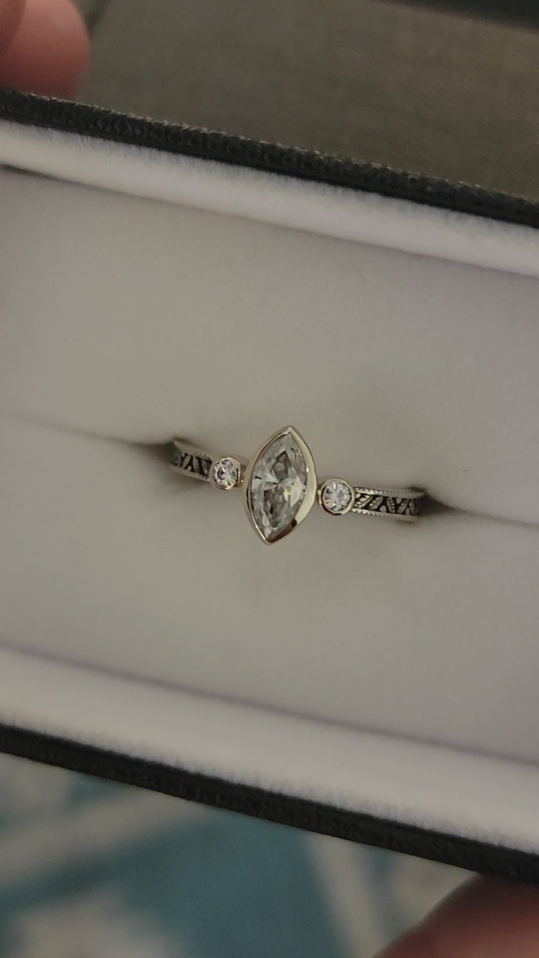Moissanite Rose Gold Hand Made Vintage Engagement Ring - Marquise Ring