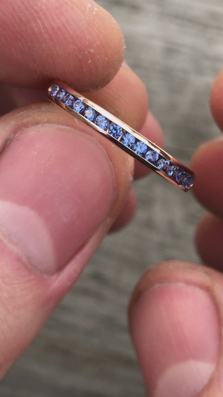 Precision cut Ceylon Color Sapphire Channel Ring - Natural Sapphire Wedding Band