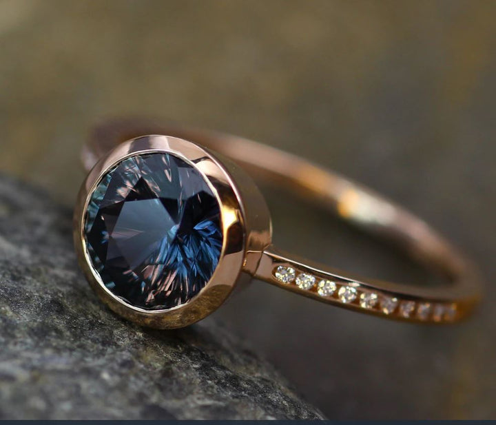 Custom Listing for Mia - Garnet and Diamond Rose Gold Bezel Ring Sennin Esko Jewelry  Custom Listing