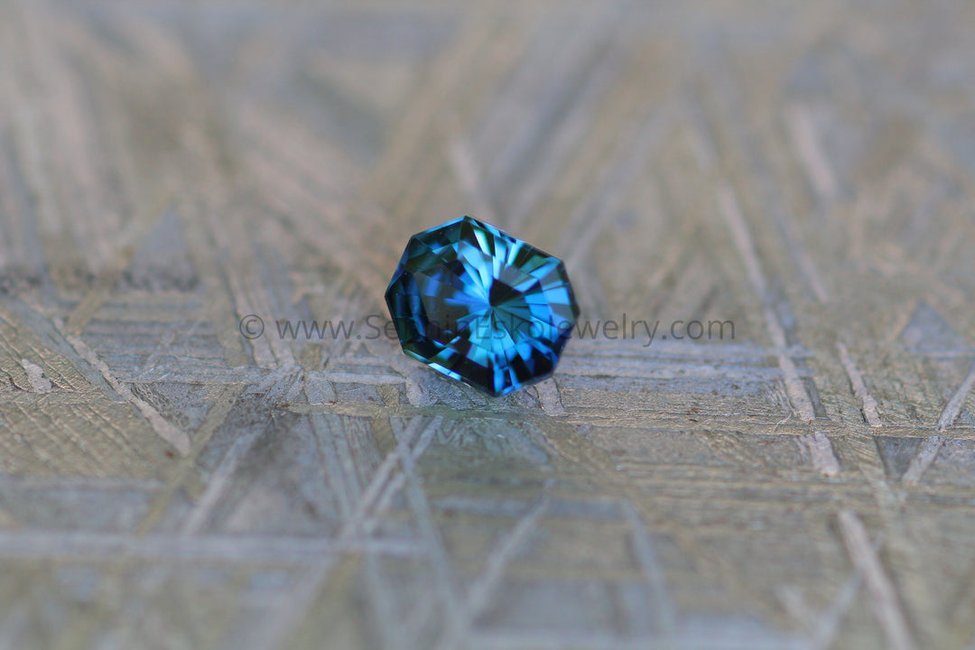 0.51 carat Teal/Blue Sapphire Long Octagon - Fantasy Cut, 4.9x4mm Sennin Esko Jewelry Archive Tag, Beads, Blue Sapphire, Craft Supplies & Tools, Cushion Sapphire, Fantasy Cut, Fantasy Cu Past Hand Cut Gemstones