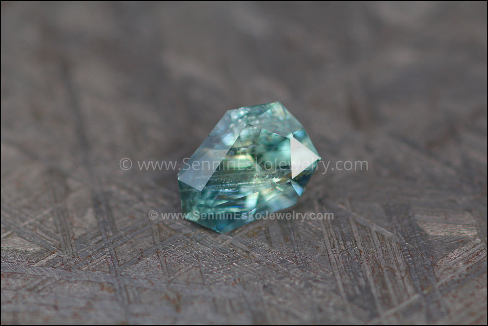 2.7 ct Mint Sapphire Shield, Blue/Green - Precision Cut - 10x7.7mm Sennin Esko Jewelry Archive Tag, Beads, Blue Sapphire, Craft Supplies & Tools, Cushion Sapphire, Fantasy Cut, Fantasy Cu Past Hand Cut Gemstones