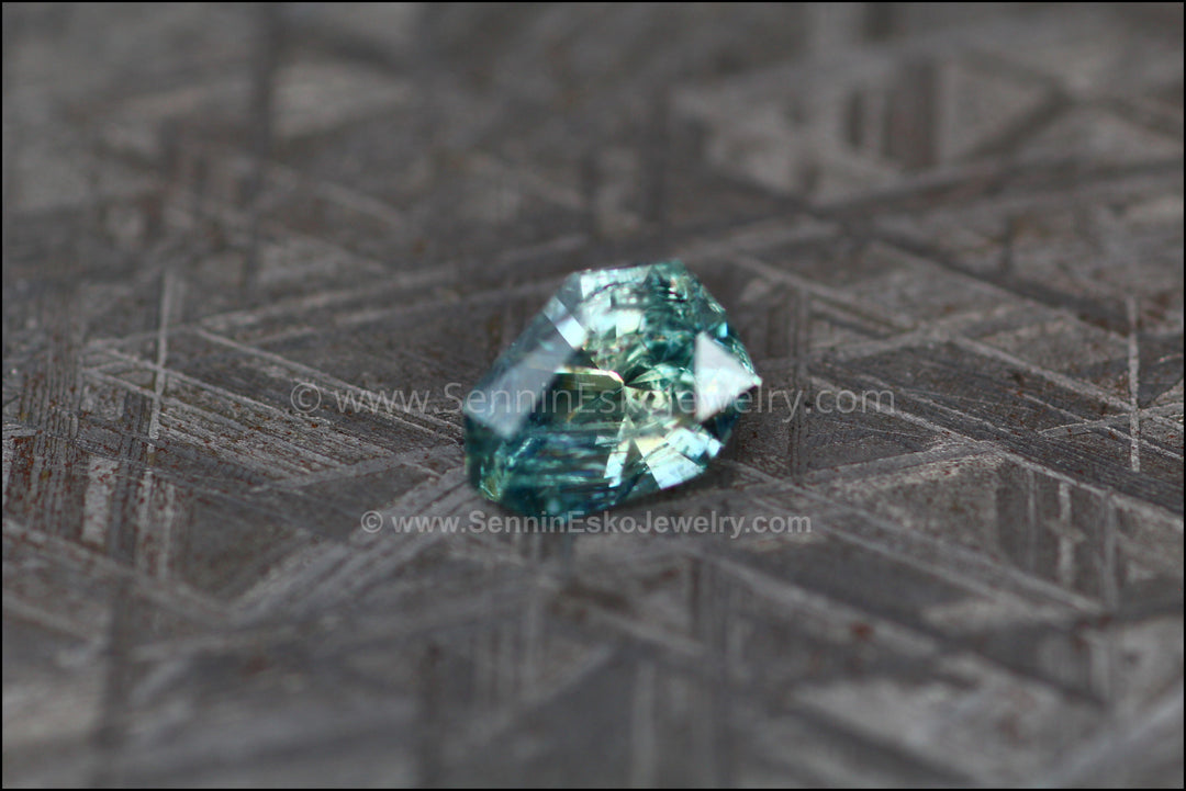 2.7 ct Mint Sapphire Shield, Blue/Green - Precision Cut - 10x7.7mm Sennin Esko Jewelry Archive Tag, Beads, Blue Sapphire, Craft Supplies & Tools, Cushion Sapphire, Fantasy Cut, Fantasy Cu Past Hand Cut Gemstones