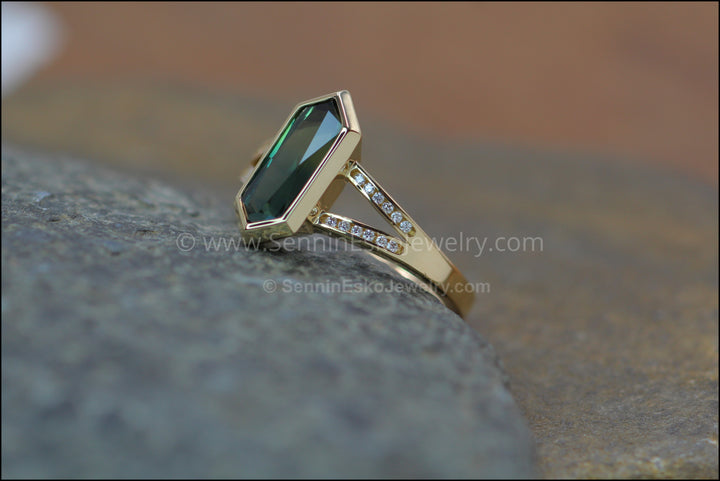 Split Shank Bezel Ring With Diamond Accents - Depicted with a Parti Sapphire (Setting Only, Center Stone Sold Separately) Sennin Esko Jewelry Engagement Rings, Fantasy Cut Sapphire, Fantasy Sapphire, Gold Engagement Ring, Jewelry, Multi Bezel Loose Settings