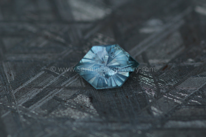 Color Changing Montana Sapphire 2.5 carat Hexagon -  Precision Cut, 9.7x6.2mm Sennin Esko Jewelry Archive Tag, Beads, Blue Sapphire, Craft Supplies & Tools, Cushion Sapphire, Decagon, Fantasy Cut, F Past Hand Cut Gemstones