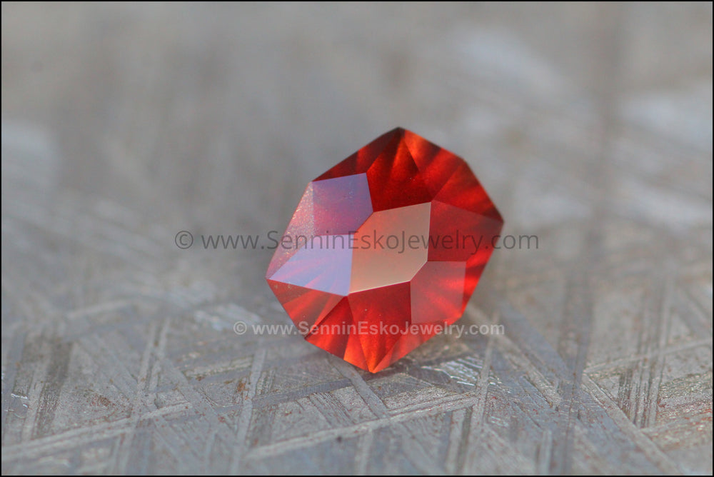 2.5ct Velvety Orange & Red Sapphire - 8.8x7.3mm - Fantasy Cut Sennin Esko Jewelry Archive Tag, Beads, Craft Supplies & Tools, Fantasy Cut, Fantasy Ruby, Fantasy Spinel, Gems & Caboch Past Hand Cut Gemstones