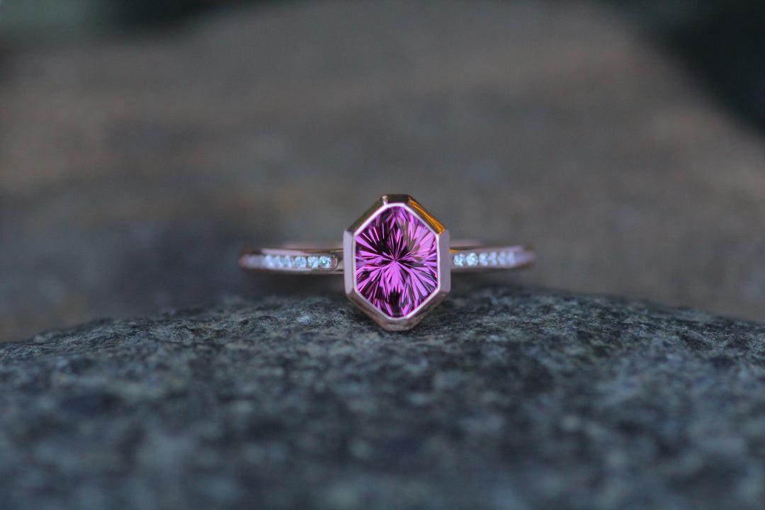 Custom Listing for Mia - Garnet and Diamond Rose Gold Bezel Ring Sennin Esko Jewelry  Custom Listing