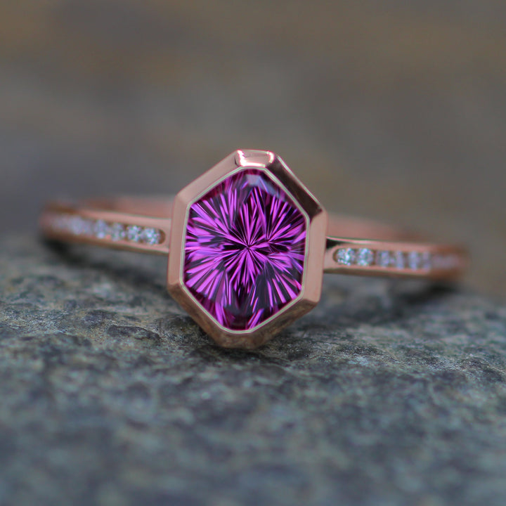 Custom Listing for Mia - Garnet and Diamond Rose Gold Bezel Ring Sennin Esko Jewelry  Custom Listing