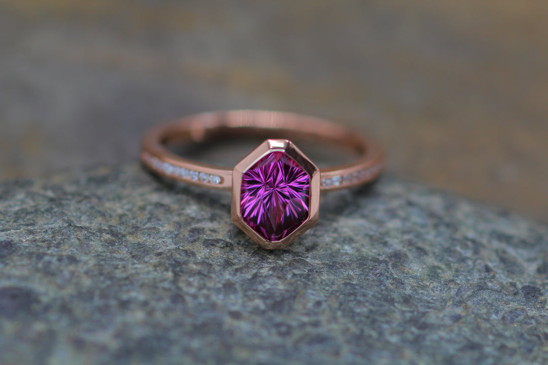 Custom Listing for Mia - Garnet and Diamond Rose Gold Bezel Ring Sennin Esko Jewelry  Custom Listing