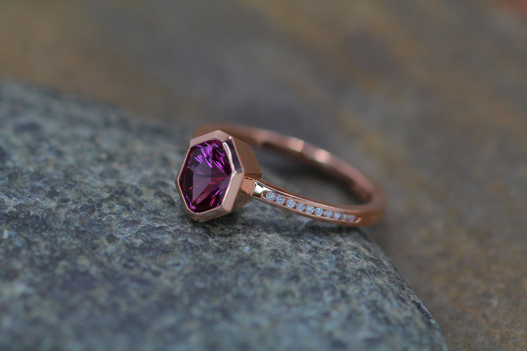 Custom Listing for Mia - Garnet and Diamond Rose Gold Bezel Ring Sennin Esko Jewelry  Custom Listing