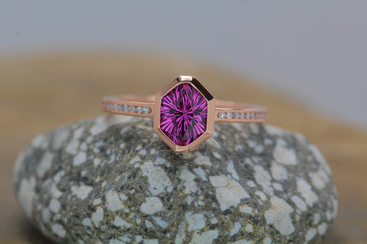 Custom Listing for Mia - Garnet and Diamond Rose Gold Bezel Ring Sennin Esko Jewelry  Custom Listing