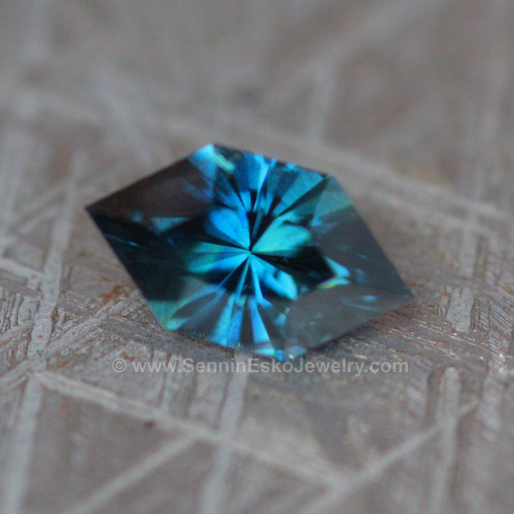 1ct Inky Blue-Green Kenyan Sapphire Hexagon - 8.8x5mm Sennin Esko Jewelry Archive Tag, Beads, Blue Sapphire, Craft Supplies & Tools, Cushion Sapphire, Fantasy Cut, Fantasy Cu Past Hand Cut Gemstones