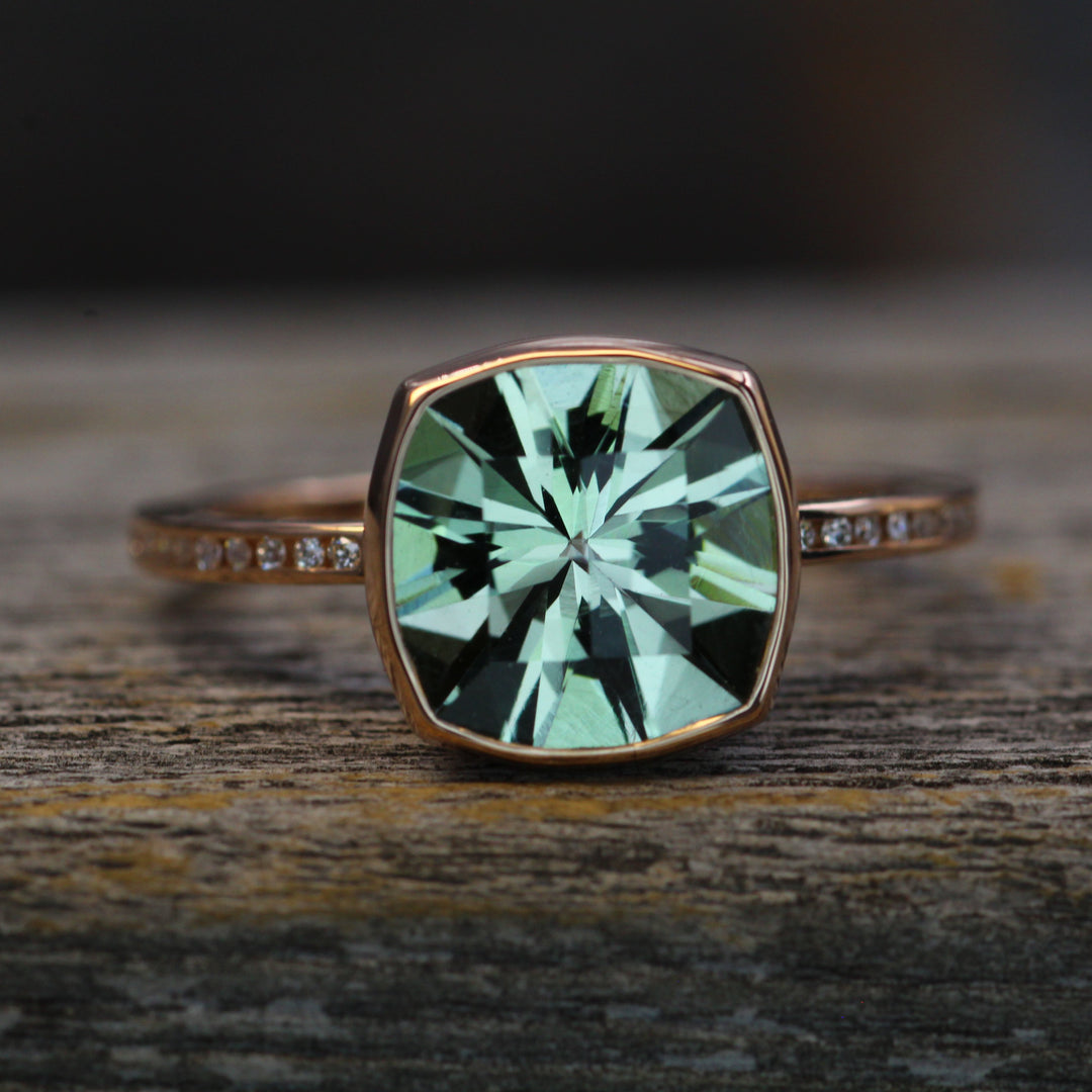 Green amethyst and diamond ring Clearance