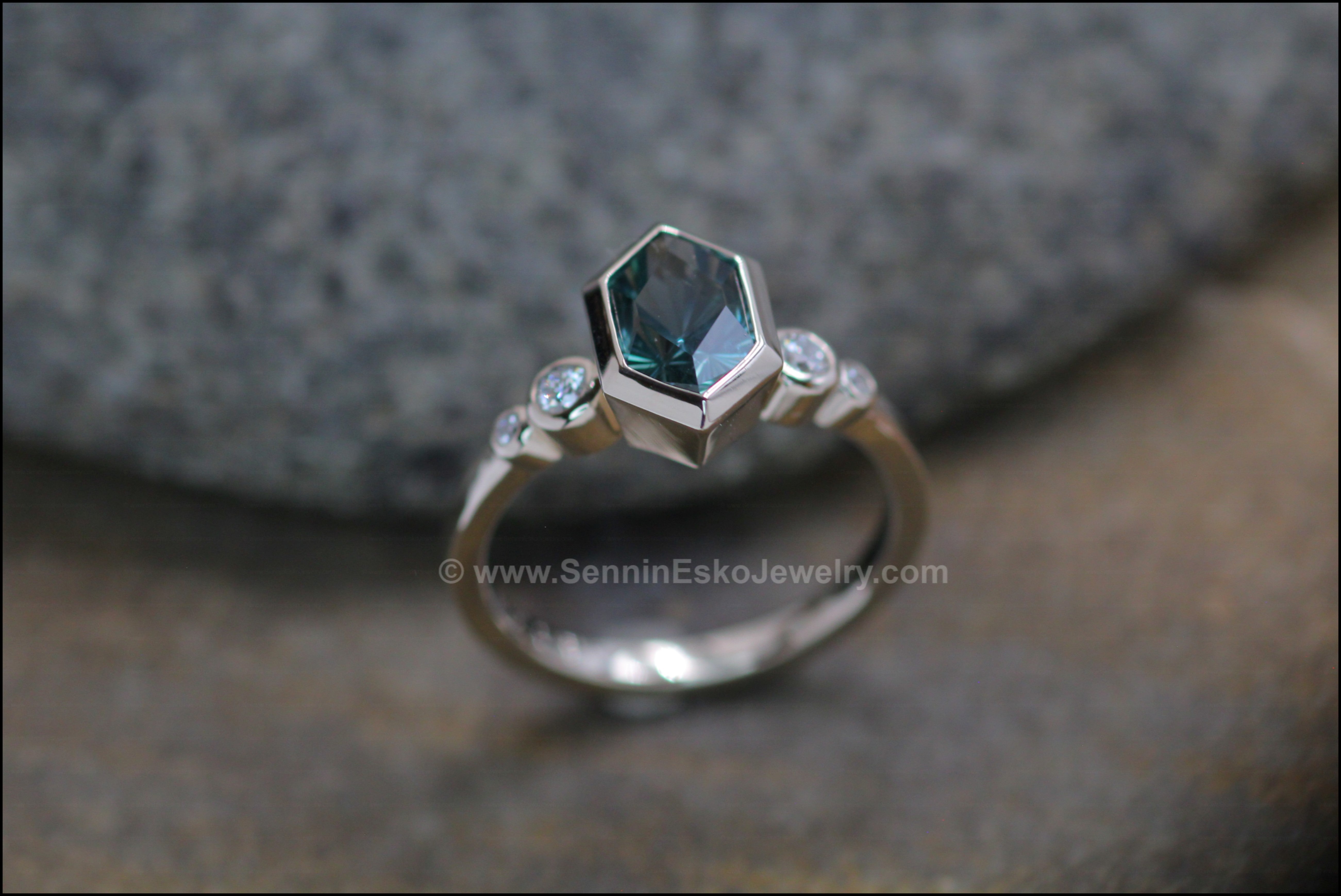 Five Stone Diamond Accented Multi Bezel Setting - Depicted with a