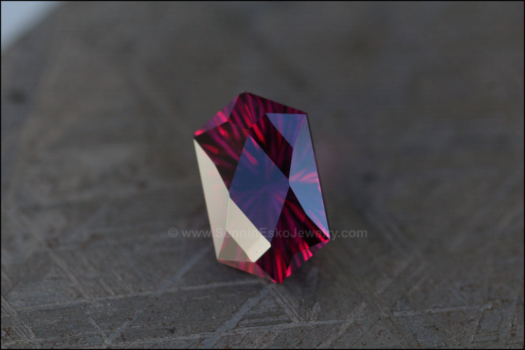 5.4ct Magenta Garnet Hexagon - Fantasy Cut 12.7x7.5mm Sennin Esko Jewelry Deep Blue Sapphire, Fantasy Cut, Garnet, Garnet Gem, Garnet Hexagon, Gemstone, Gemstones, hand cut,  Past Hand Cut Gemstones