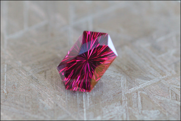 5.4ct Magenta Garnet Hexagon - Fantasy Cut 12.7x7.5mm Sennin Esko Jewelry Deep Blue Sapphire, Fantasy Cut, Garnet, Garnet Gem, Garnet Hexagon, Gemstone, Gemstones, hand cut,  Past Hand Cut Gemstones