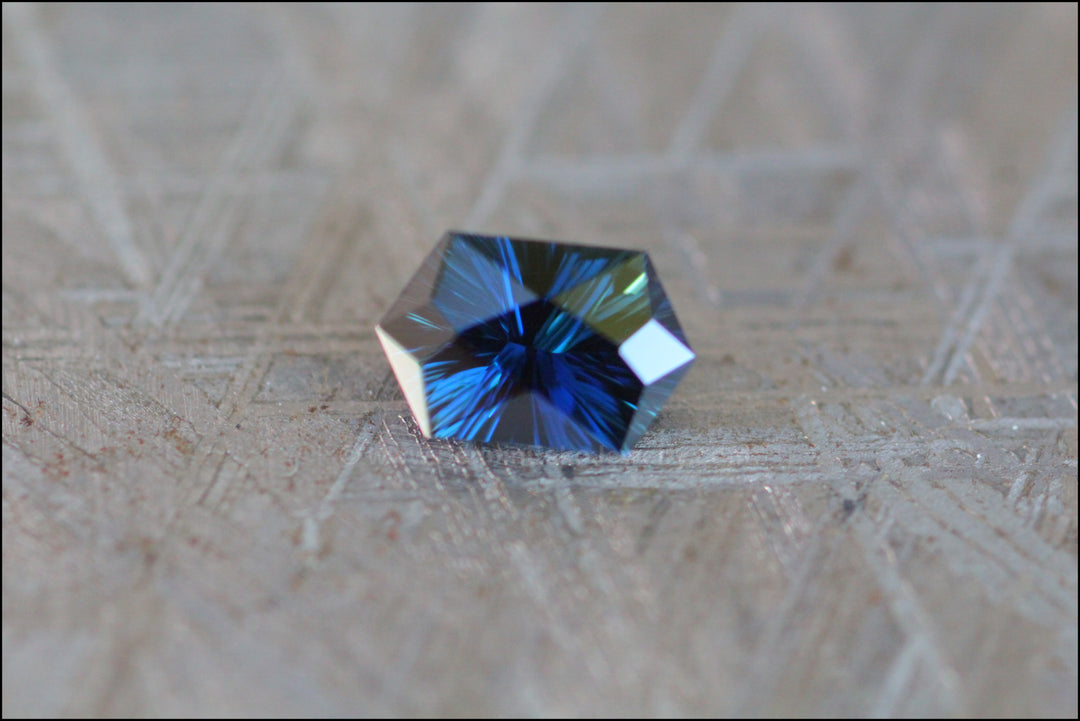 1.24ct Inky Blue Sapphire Hexagon - Fantasy Cut 7.7x4.9mm Sennin Esko Jewelry Black Sapphire HExagon, Deep Blue Sapphire, Fantasy Cut, Fantasy Cut Sapphire, Gemstone, Gemstones,  Past Hand Cut Gemstones