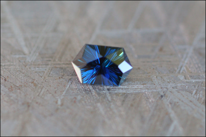 1.24ct Inky Blue Sapphire Hexagon - Fantasy Cut 7.7x4.9mm Sennin Esko Jewelry Black Sapphire HExagon, Deep Blue Sapphire, Fantasy Cut, Fantasy Cut Sapphire, Gemstone, Gemstones,  Past Hand Cut Gemstones