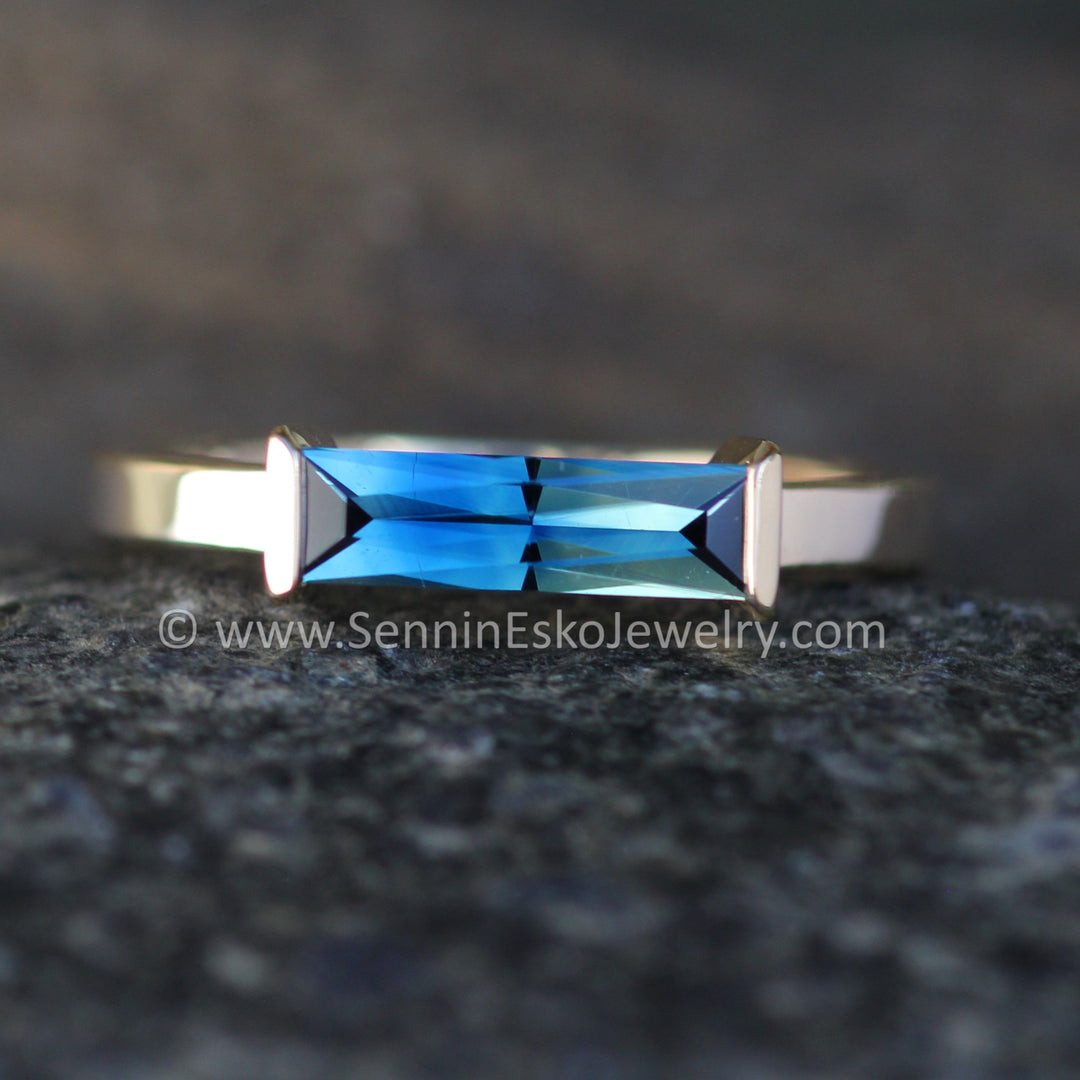 Open Channel Set Ring Depicted with a carat Open Color Sapphire Baguette (Setting Only, Center Stone Sold Separately)