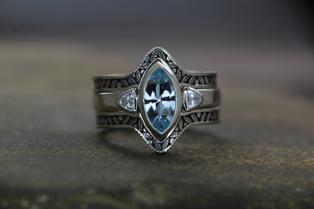 Custom Listing for Eddie - Precision cut Sky Blue Topaz Marquise White Gold bezel Ring Set Sennin Esko Jewelry  Custom Listing