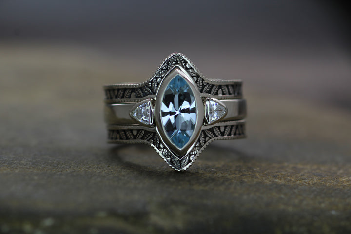 Custom Listing for Eddie - Precision cut Sky Blue Topaz Marquise White Gold bezel Ring Set Sennin Esko Jewelry  Custom Listing