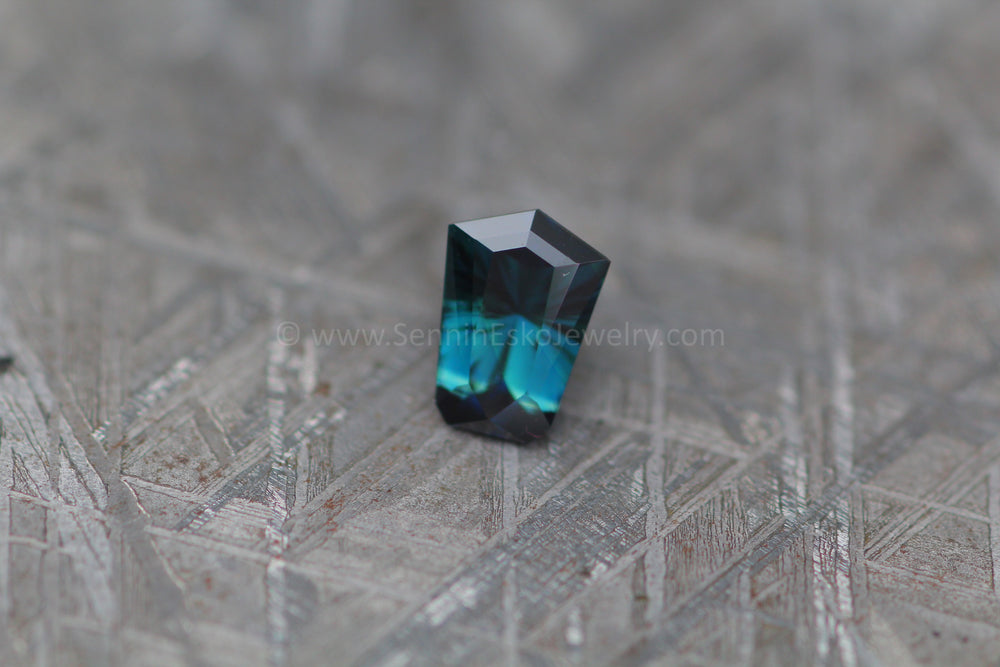 1.68 Carat Inky Green/Blue Kenyan Sapphire Heptagon - 8.2x5.7mm, Fantasy Cut Sennin Esko Jewelry Blue Sapphire, Deep Blue Sapphire, Fantasy Cut Sapphire, Fantasy Sapphire, Fantasy Sapphire Ring, Ge Past Hand Cut Gemstones