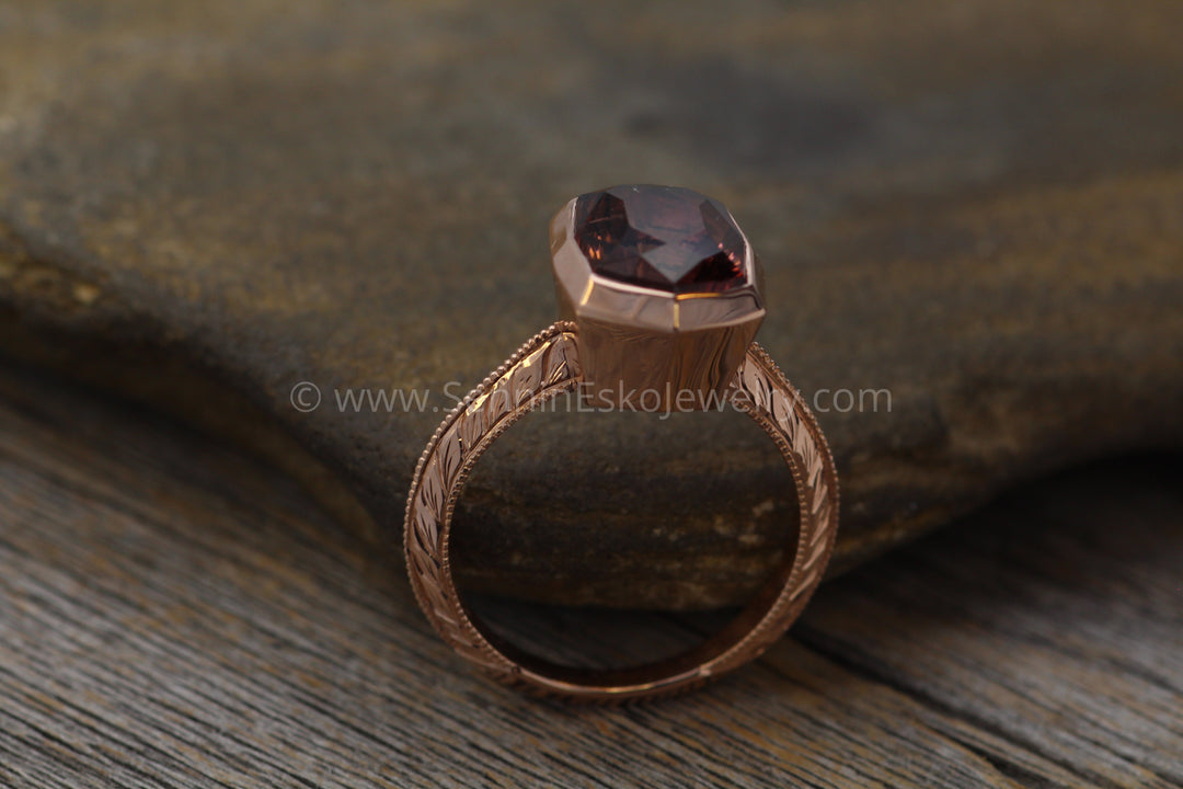 Medium/Heavy Weight Engraved Solitaire Bezel Ring Setting - Malkhan Tourmaline Depicted (Setting Only, Center Stone Sold Separately) Sennin Esko Jewelry Ethical Sunstone, Green Sunstone, Jewelry, Malkhan Tourmaline, Malkhan Tourmaline Ring, moon ring, P Loose Settings