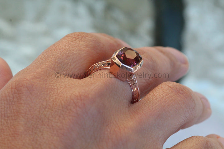 Medium/Heavy Weight Engraved Solitaire Bezel Ring Setting - Malkhan Tourmaline Depicted (Setting Only, Center Stone Sold Separately) Sennin Esko Jewelry Ethical Sunstone, Green Sunstone, Jewelry, Malkhan Tourmaline, Malkhan Tourmaline Ring, moon ring, P Loose Settings