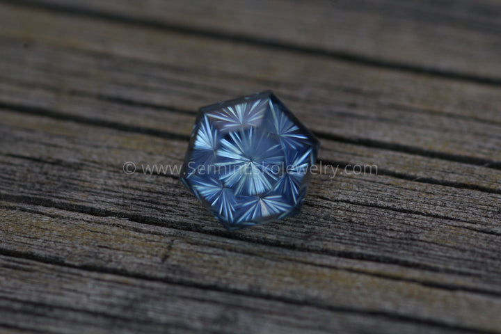 Montana Sapphire Hexagon - 1.8 Carats - 6.4x5.5mm - Fantasy Cut Montana Sapphire Sennin Esko Jewelry Archive Tag, Beads, Blue Montana, Blue Sapphire, Craft Supplies & Tools, Ethical Montana, Fantasy Cu Past Hand Cut Gemstones