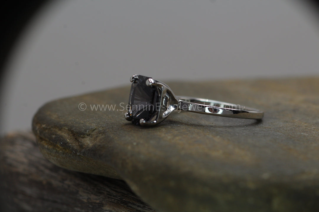 Medium/Heavy Weight Platinum Solitaire Prong Ring Setting - Fantasy Cut Gray Spinel Depicted (Setting Only, Center Stone Sold Separately) Sennin Esko Jewelry Gray Spinel, Gray Spinel Ring, Grey Spinel, Grey Spinel Gem, Jewelry, Platinum, Platinum Ring, Prong Loose Settings