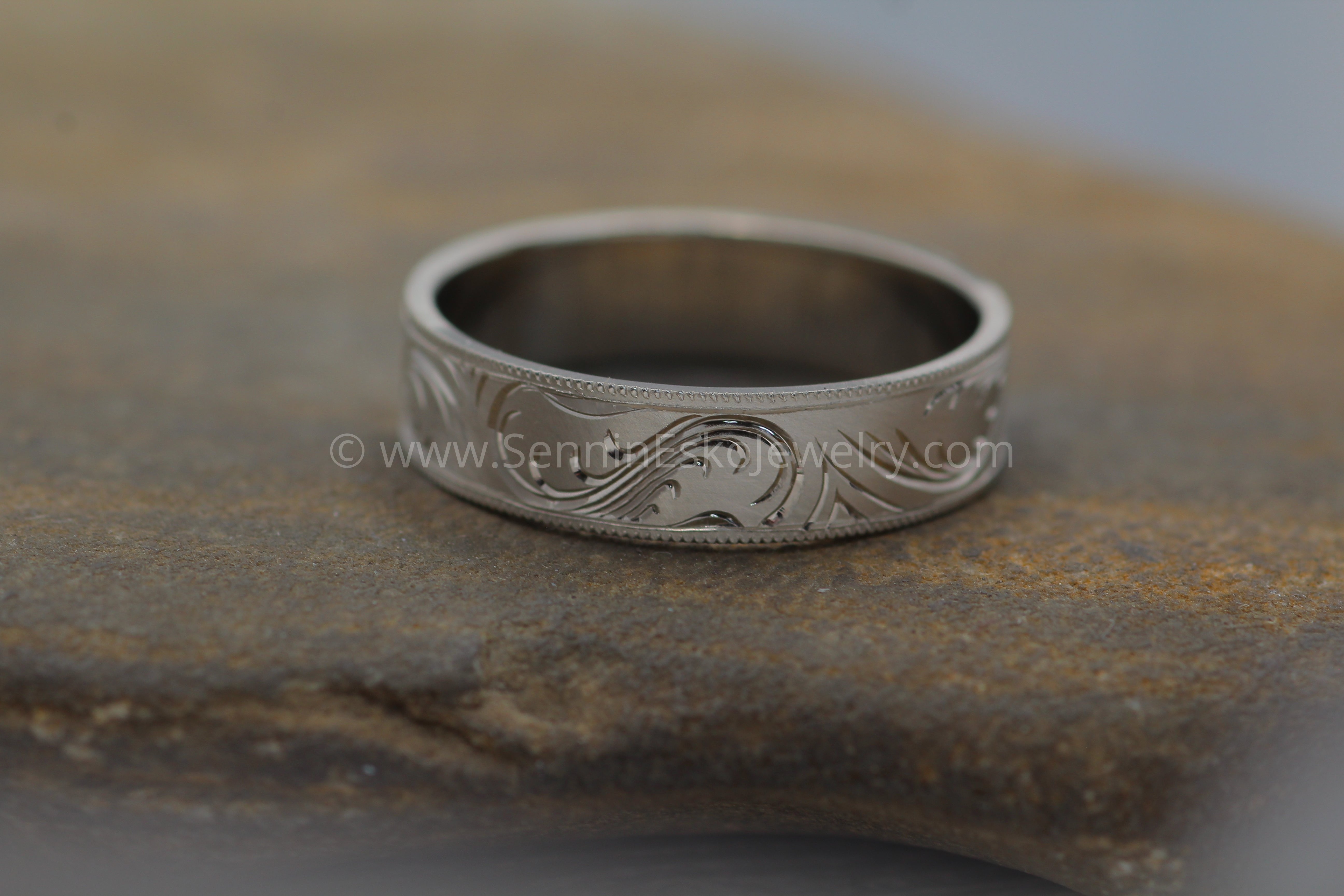 6x1mm Branches and Leaves Variation 2 14kt White Gold Bright Cut