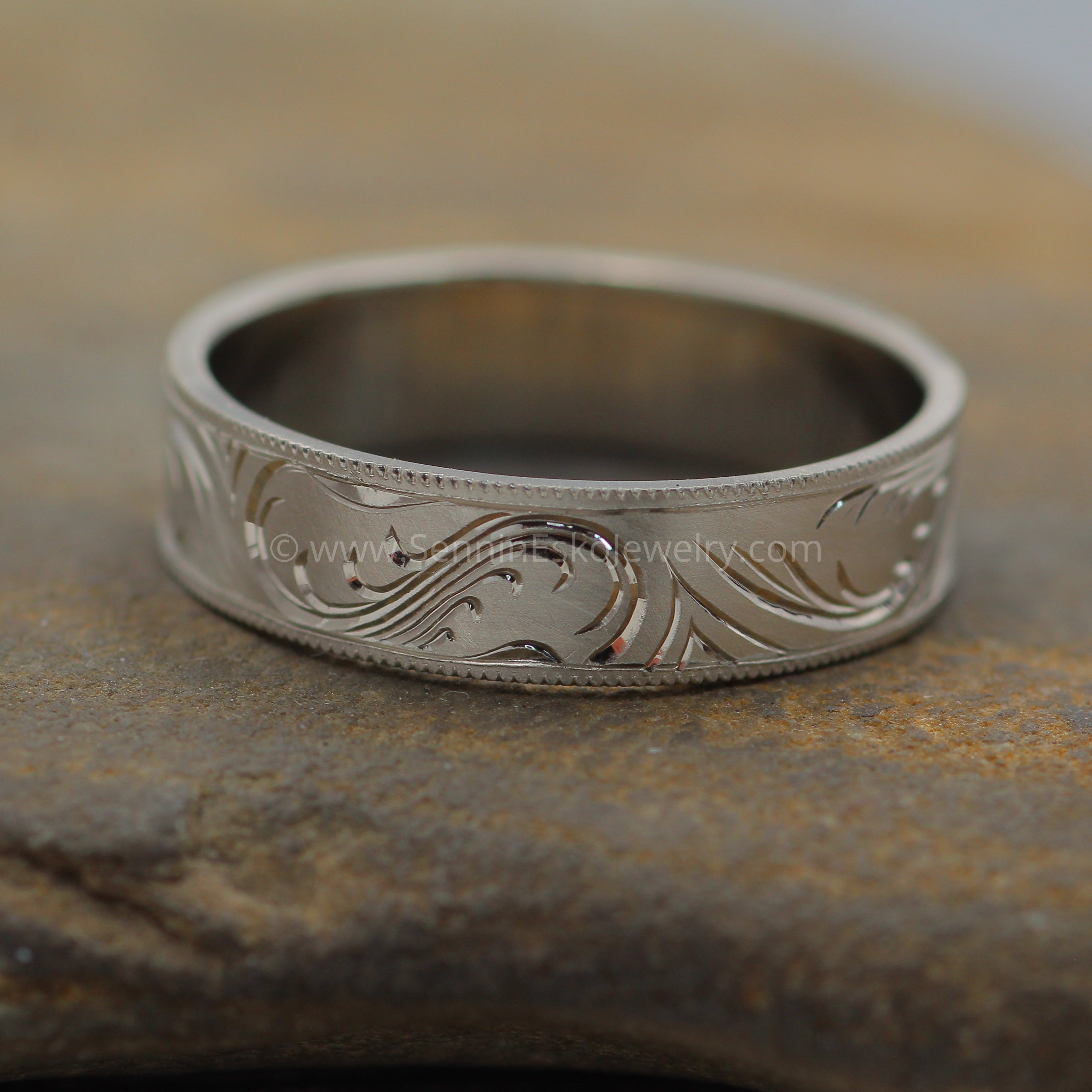 6x1mm Branches and Leaves Variation 2 14kt White Gold Bright Cut